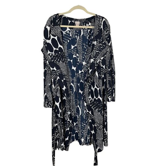 Chicos Polka Dot Cardigan L Blue Check Artsy Neutral Workwear Office Retro Chic - Picture 1 of 11